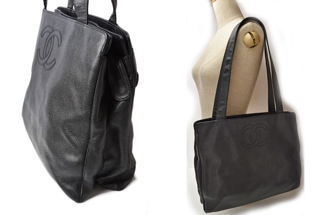 Chanel Shoulder Bag Tote Bag A4 Chanel Coco Mark Caviar Skin Black Preowned