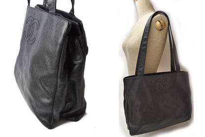 Chanel Shoulder Bag Tote Bag A4 Chanel Coco Mark Caviar Skin Black Preowned