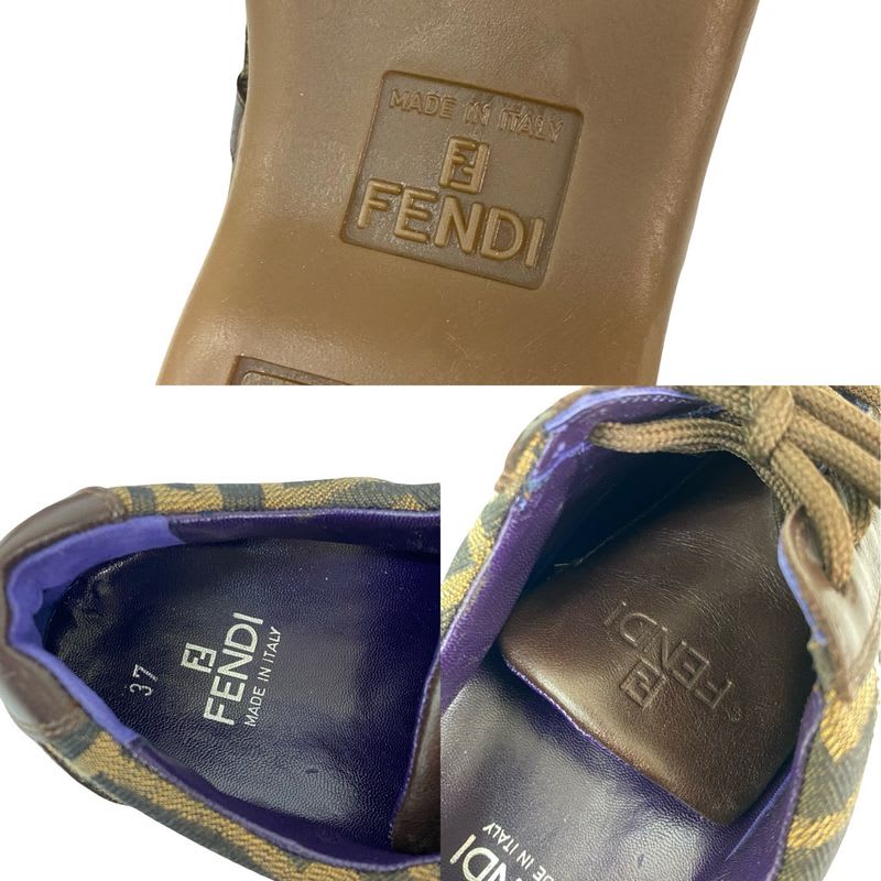 Fendi FF Zucca Pattern Leather Canvas Sneakers Size 37 Shoes