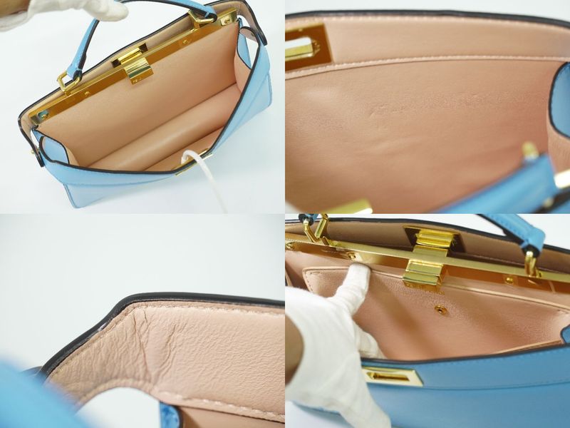 Authentic Fendi Peekaboo Icyou East West 2WAY Shoulder Bag Handbag Leather Blue