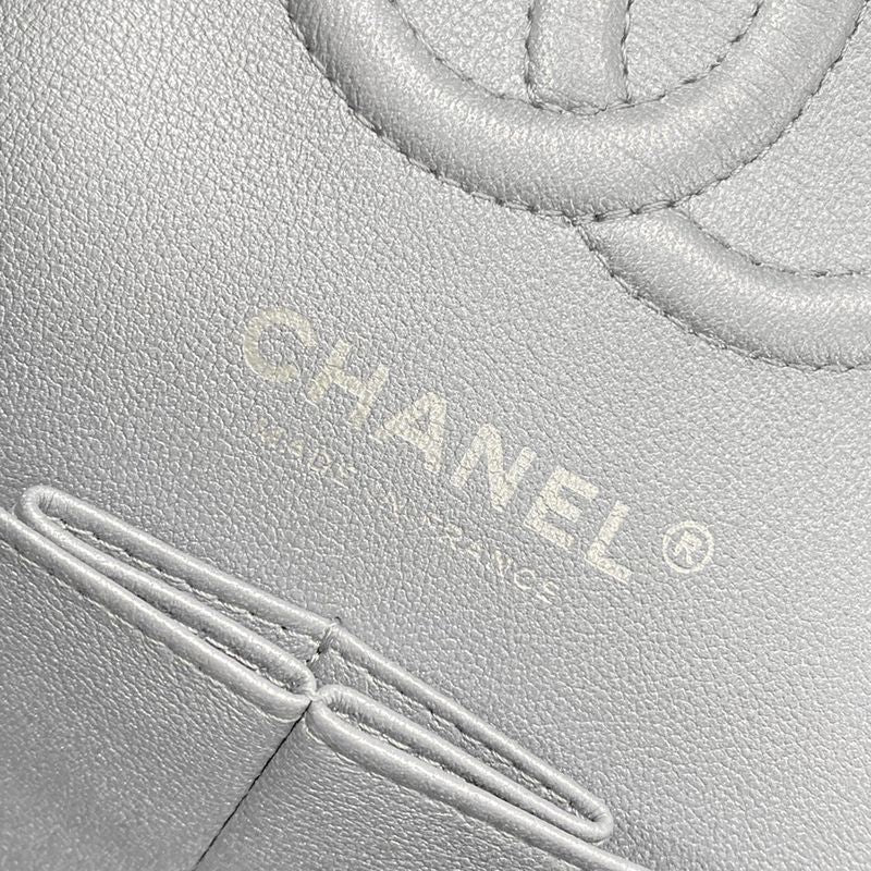 Chanel Shoulder Bag Double Flap Matelasse A01113 Metallic Gray Metal Serial