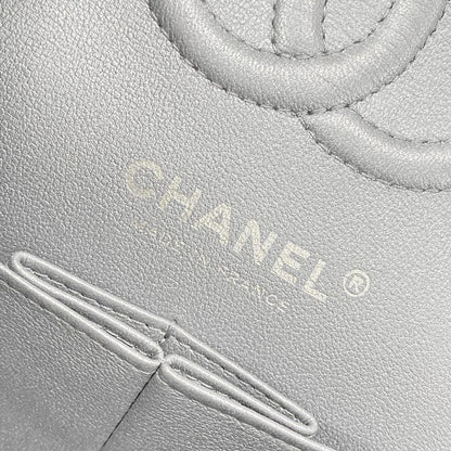 Chanel Shoulder Bag Double Flap Matelasse A01113 Metallic Gray Metal Serial