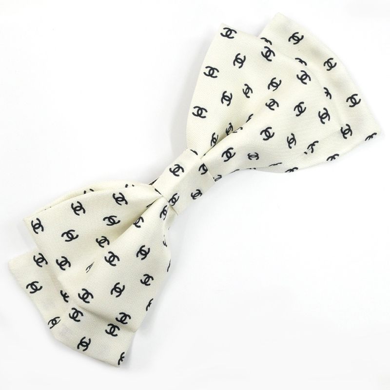 Chanel Valletta Aaa821 Ribbon White Logo COCO Silver-hardware Hair