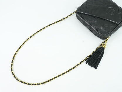 Authentic Chanel Coco Mark Matelasse Tassel Chain Shoulder Bag Lambskin Leather
