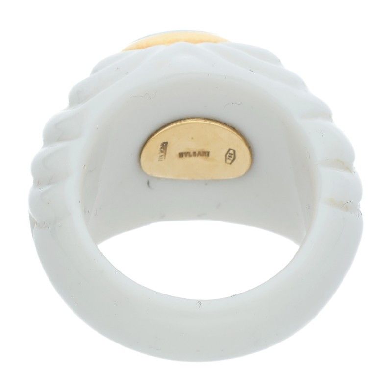 Bulgari Chandra 18K Yellow Gold Blue Topaz Ring Ladies Size 10