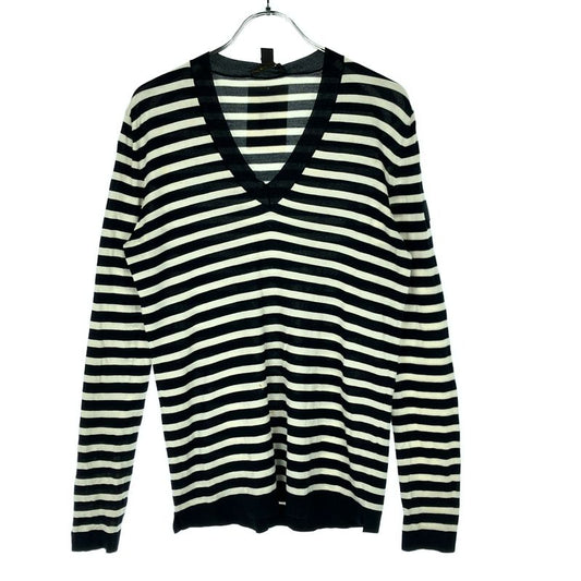 Louis Vuitton 15aw V-Neck Silk Striped Knit Sweater White Black S