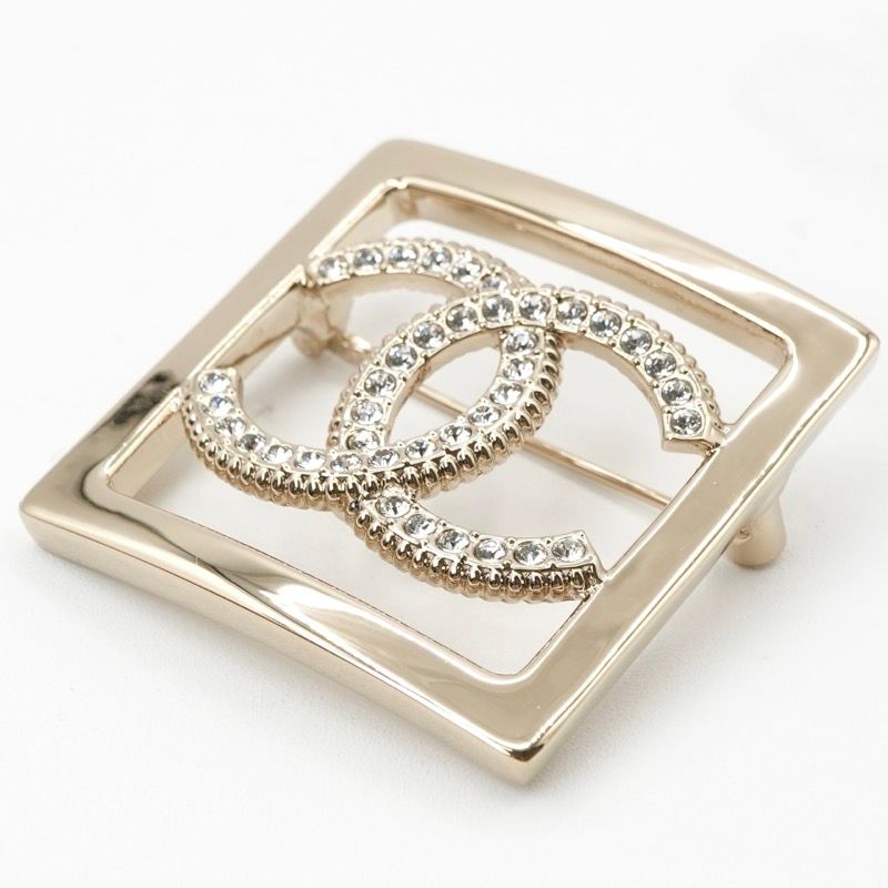 Chanel Brooch Corsage Gold Coco Mark Rhinestone Square