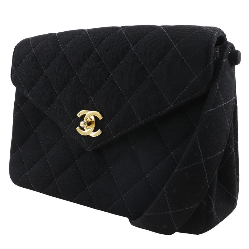 Chanel Matelasse Coco Mark Cotton Black Women's Shoulder Bag