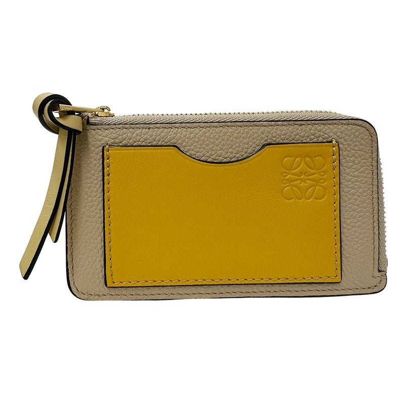 Loewe Wallet Anagram Coin Case Leather Fragment Grey Yellow