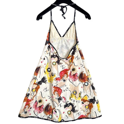 CHANEL Vintage 1995 CC Halter Neck Comic Print Swimsuit Flare Dress