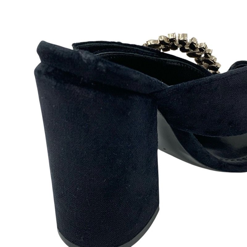 Louis Vuitton Sandals Shoes Velor Black LV Logo Bijou Mules