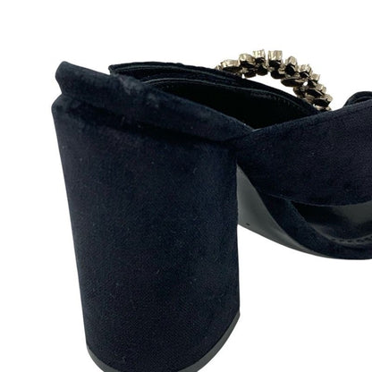 Louis Vuitton Sandals Shoes Velor Black LV Logo Bijou Mules