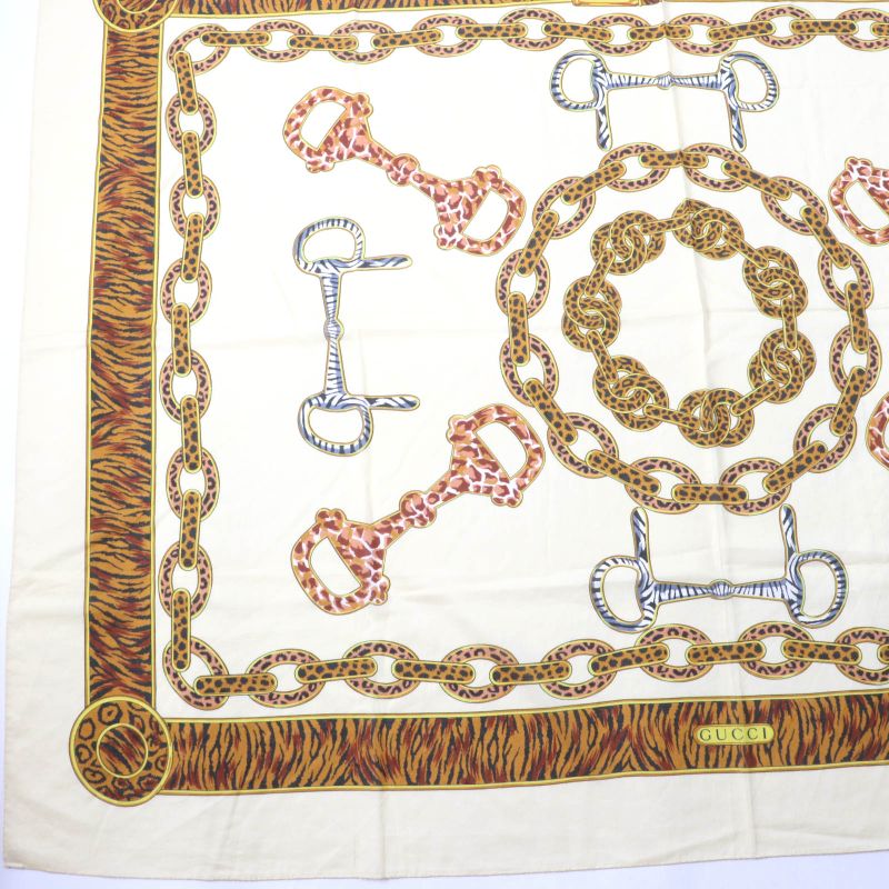 Gucci Vintage 100% Cotton Animal Print Horsebit Large Shawl Scarf Brown Made In
