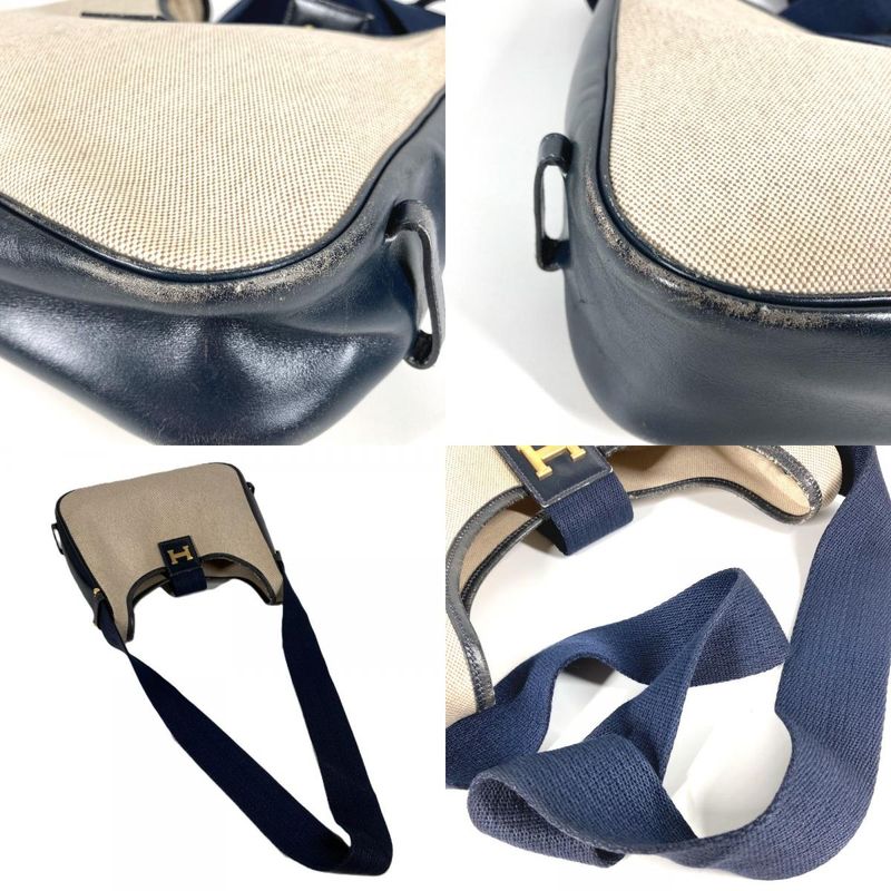 Hermes Shoulder Bag Sako H Logo Toile Ash Navy