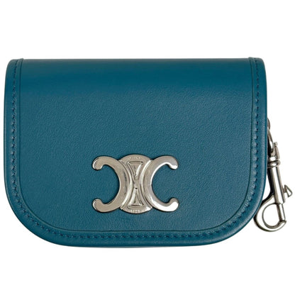 Celine Triomphe Card Case Coin Leather Green