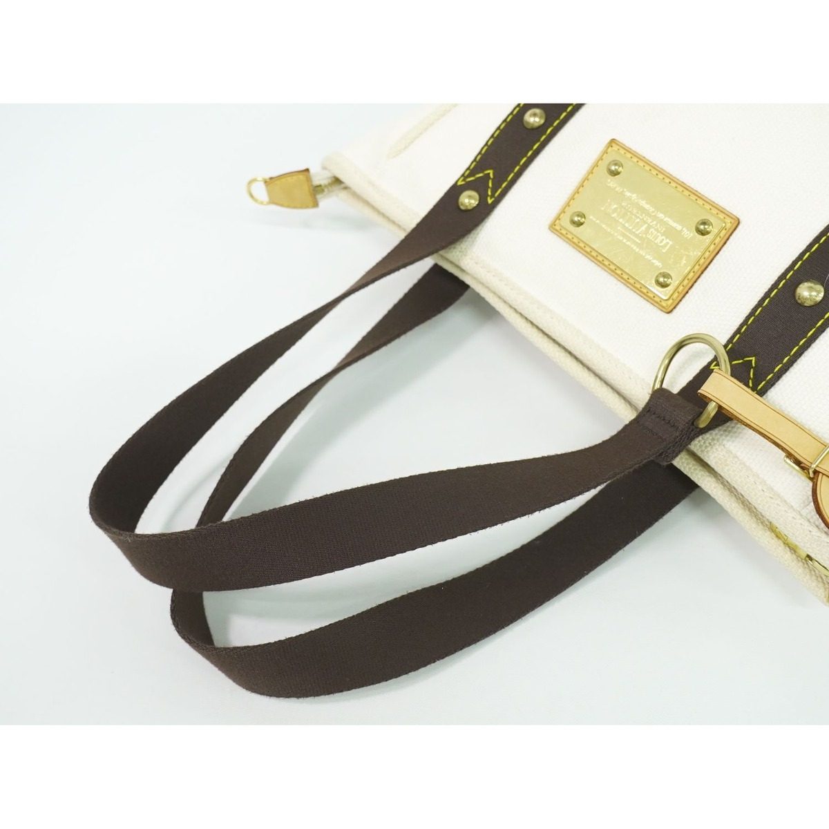 Louis Vuitton LV Antigua Cabas MM Canvas Shoulder Bag Tote Ecru White Brown — view 4