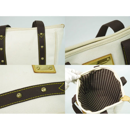 Louis Vuitton LV Antigua Cabas MM Canvas Shoulder Bag Tote Ecru White Brown — view 8