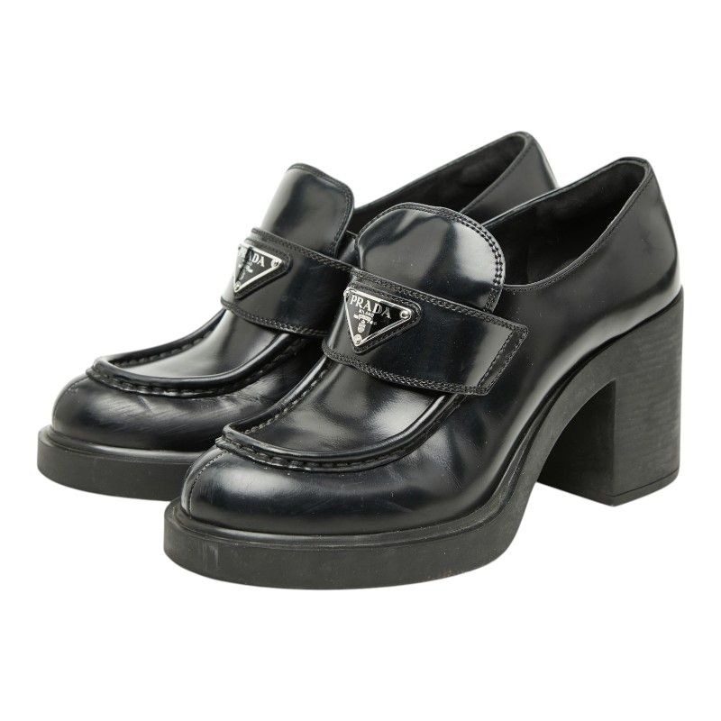 Prada High Heels Loafers 38.5 Black Leather