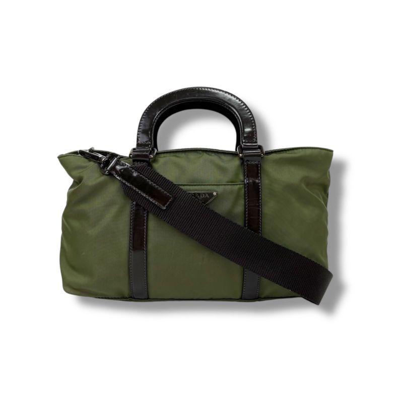 Prada 2WAY Mini Tote Shoulder Bag Triangle Logo Tessuto Nylon Khaki Green