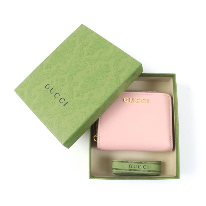 Gucci 772639 Script Mini Wallet With Logo Hardware Leather Bifold Wallet Light