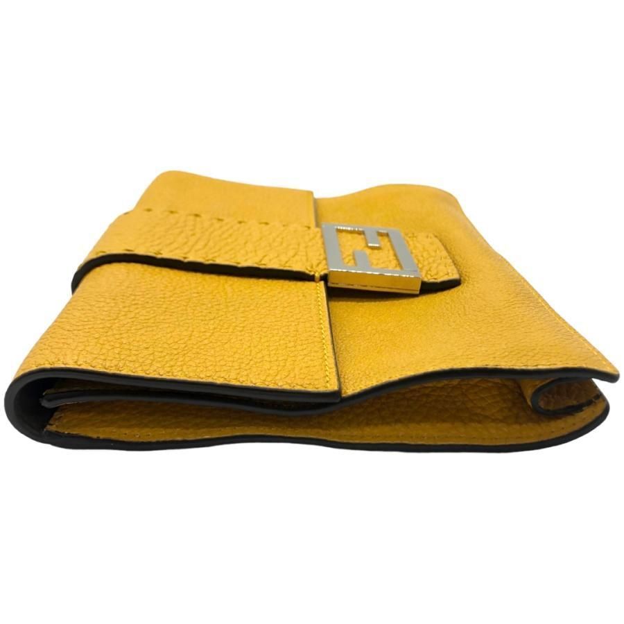 Fendi Shoulder Bag Flat Baguette Medium 7va524 FF Logo Yellow Silver Hardware