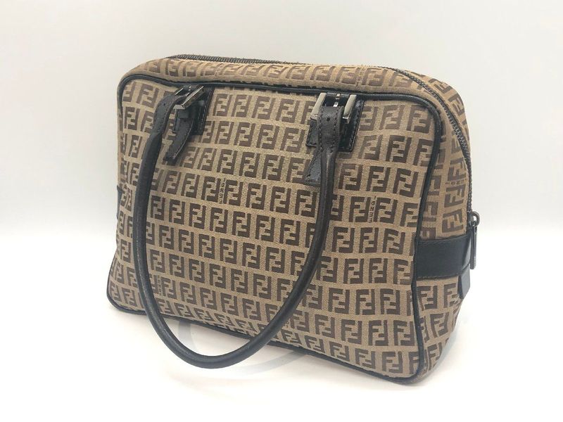 Fendi Zucca Pattern 2241-8bn005-019 Nylon Canvas X Leather Handbag Tote Brown