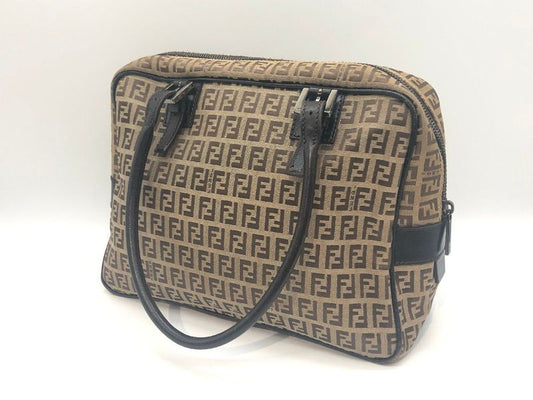 Fendi Zucca Pattern 2241-8bn005-019 Nylon Canvas X Leather Handbag Tote Brown