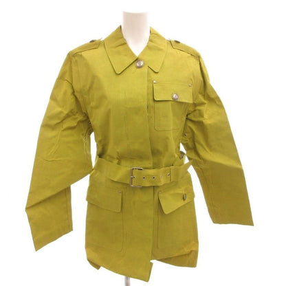 Hermes Rubberized Coat Stainless Steel Knee Length S Yellow Green