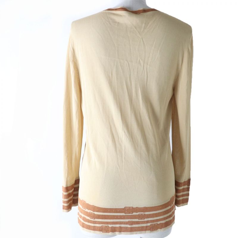 Hermes Belt Design With Buckle Buttons Long Sleeves V-neck Cardigan Beige