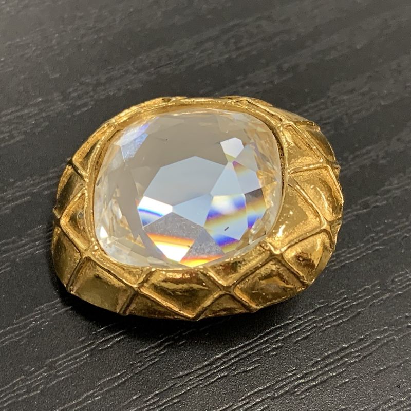 Chanel Large Earring Matelasse Clear Stone Gold Accessories Women's Fashion