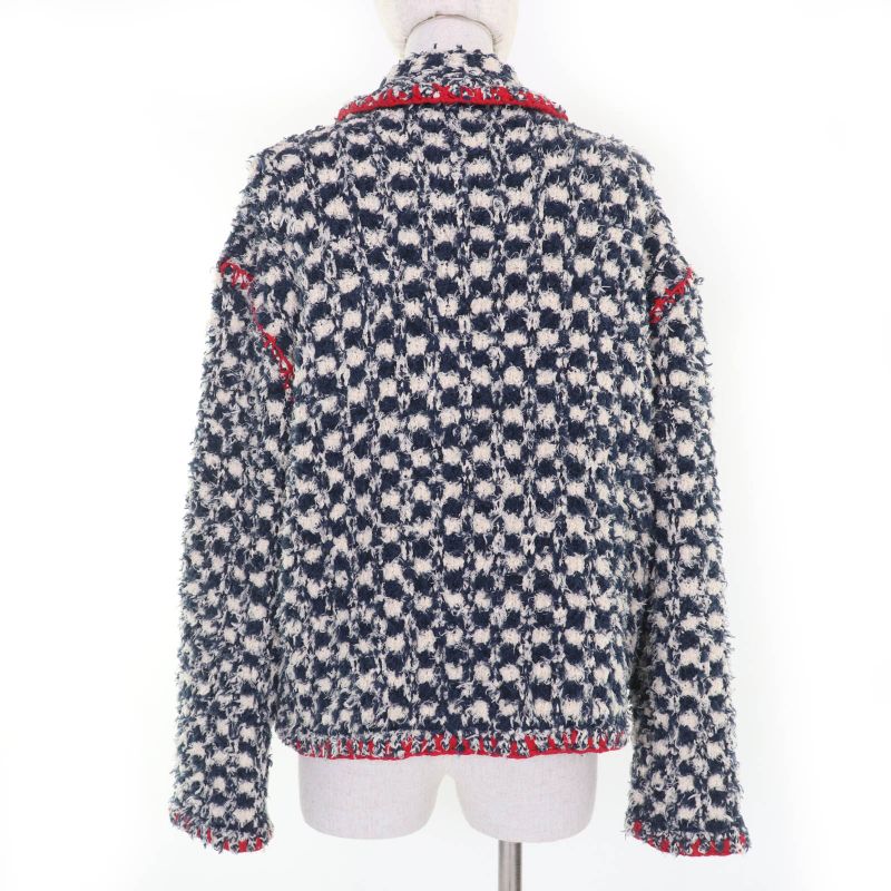 CHANEL P70340k10023 Linen Cotton Coco Button Tweed Jacket Navy 36 Made In Italy