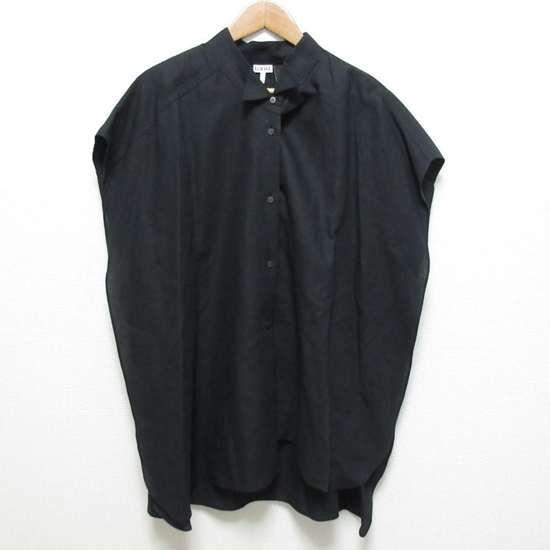 Loewe Pauraz Ibiza Cotton Linen Sleeveless Oversize D Blouse Size S Black