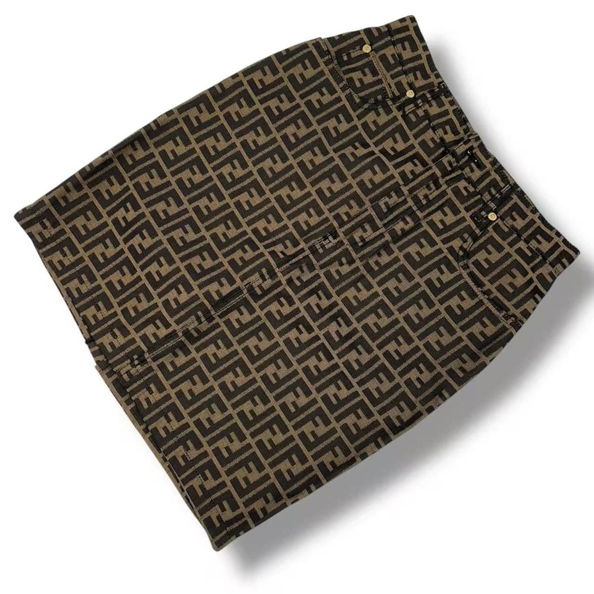 Fendi Zucca Pattern FF Logo All Over Skirt Miniskirt Brown Black 46 — view 2