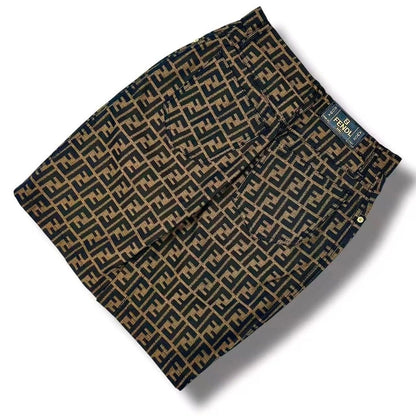 Fendi Zucca Pattern FF Logo All Over Skirt Miniskirt Brown Black 46 — view 3