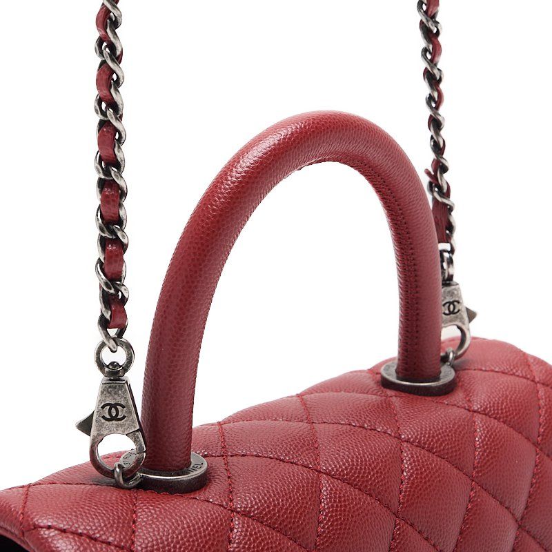 Chanel Matelasse Coco Handle 2WAY Handbag Caviar Skin Red With Silver Hardware