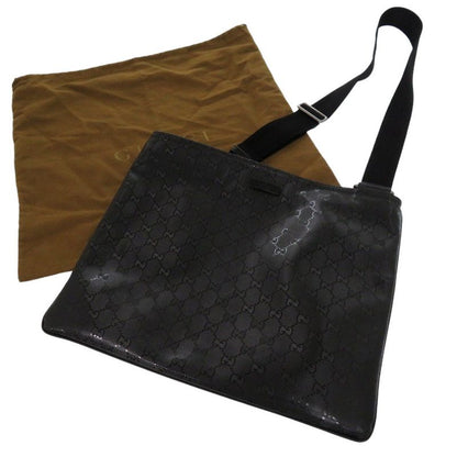 Gucci Imprime 201446 Coated Canvas Leather Black Shoulder Bag Black 1317 Gucci