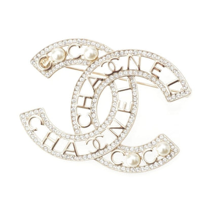Chanel Pearl Line Stone CC Logo Brooch Gold