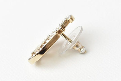 Chanel Earrings Chanel Earrings CC Mark Clover Motif Rhinestone Gold