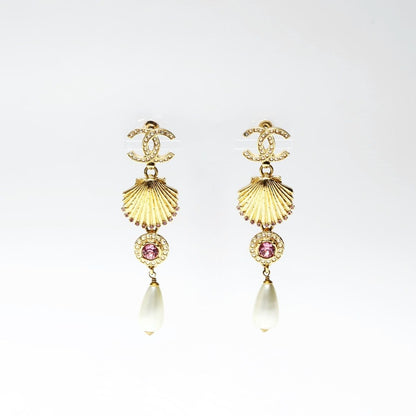 Chanel Earrings Shell Pearl Rhinestone Drop