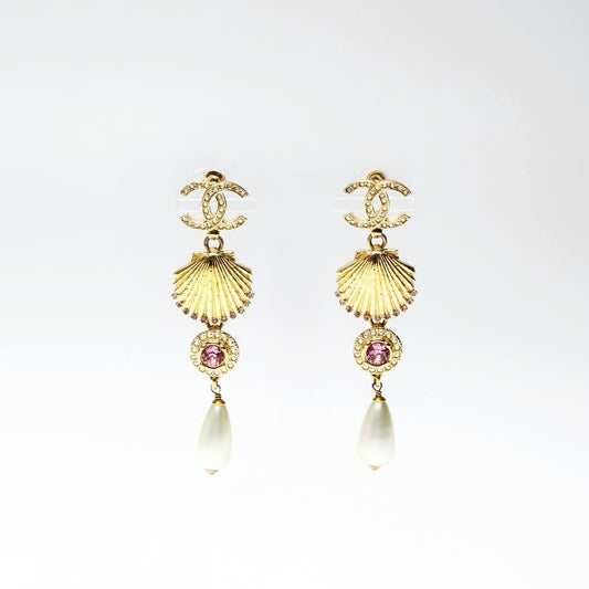 Chanel Earrings Shell Pearl Rhinestone Drop