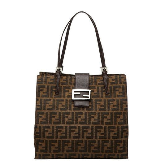 Fendi Zucca Tote Shoulder Bag Brown Canvas Leather