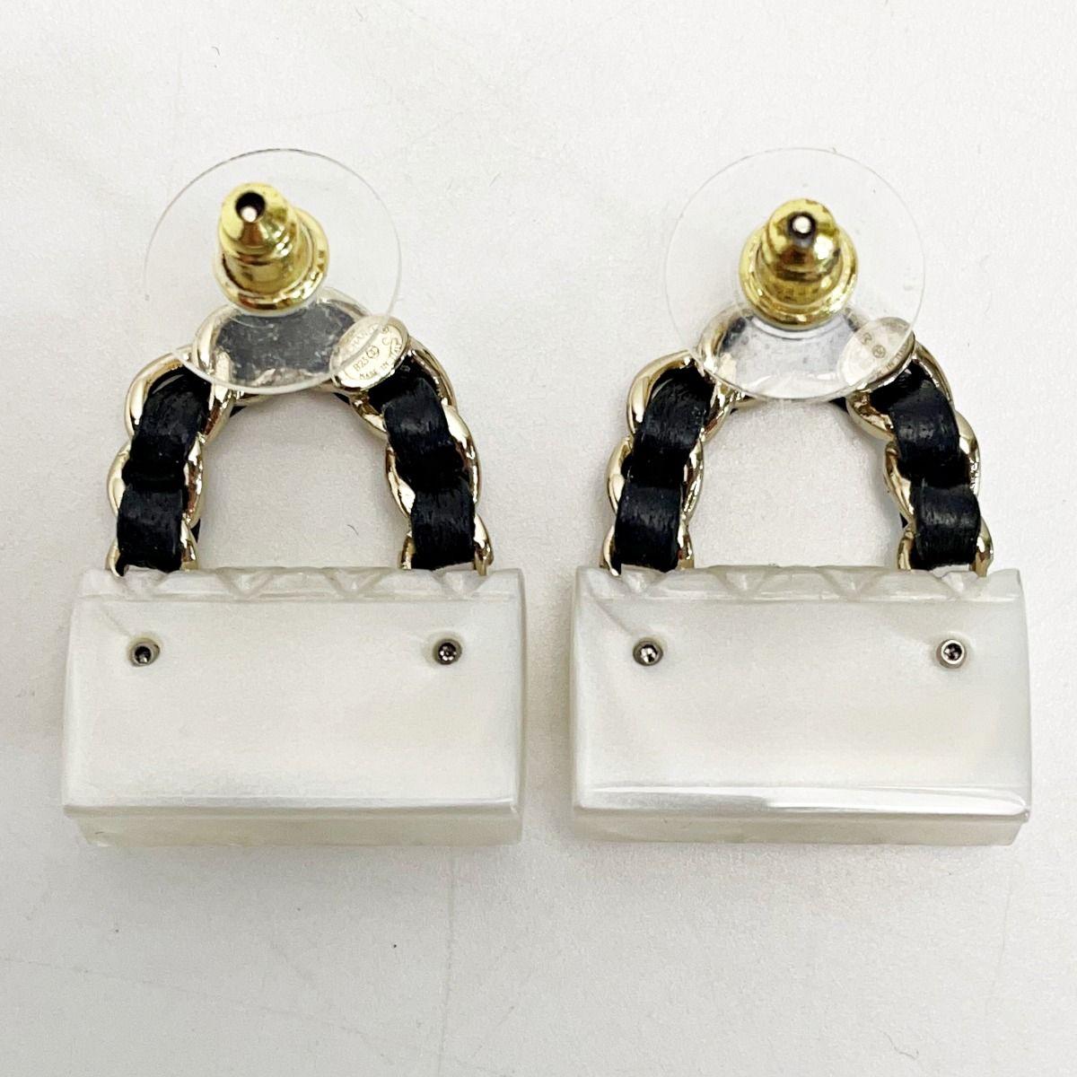 Chanel Earrings B23c Gold X White Bag Motif Coco Mark Matelasse Women's