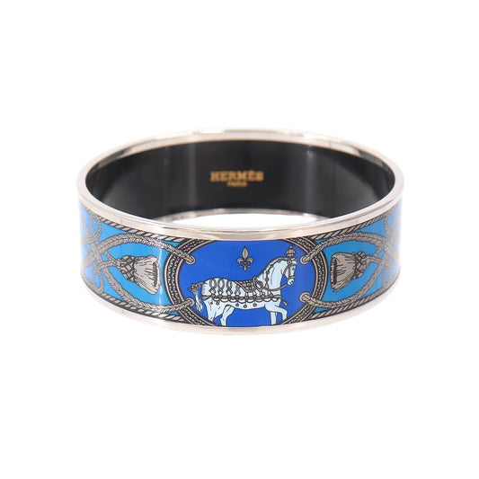 Hermes Enamel GM Bangle Bracelet Blue Silver Horse Email GM