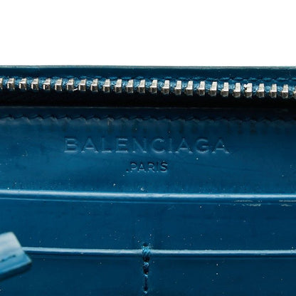 Balenciaga Grid Wallet Long Wallet Round Zipper 298821 Blue Leather Women