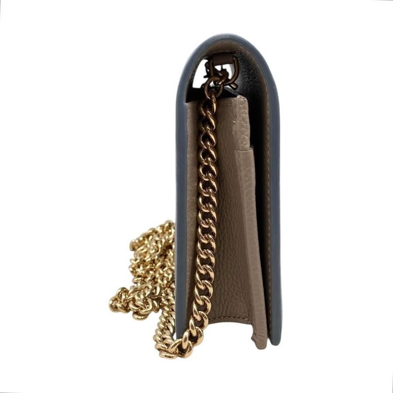 Gucci Shoulder Bag Chain Wallet 497985 Leather Double G Light Blue Beige Gold