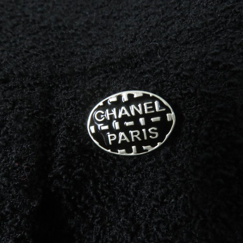 CHANEL P54700v30847 Wool Logo Plate Tweed Gaucho Pants Wide Pants Black 38 Made
