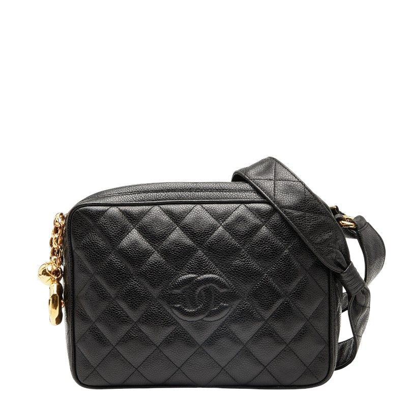 Chanel Matelasse Coco Mark Crossbody Shoulder Bag Black Caviar Skin Women Chanel