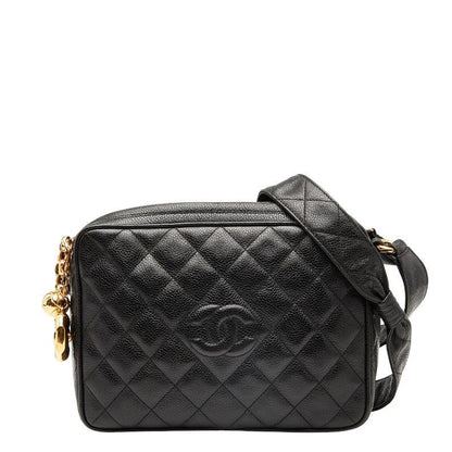 Chanel Matelasse Coco Mark Crossbody Shoulder Bag Black Caviar Skin Women Chanel