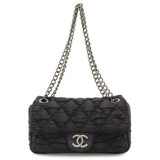 Chanel Wild Stitch Quilted CC Logo Chain Shoulder Bag Satin Dark Navy Blue