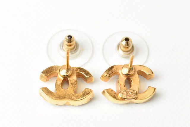 Chanel Earrings CC Rhinestones Light Blue Gold